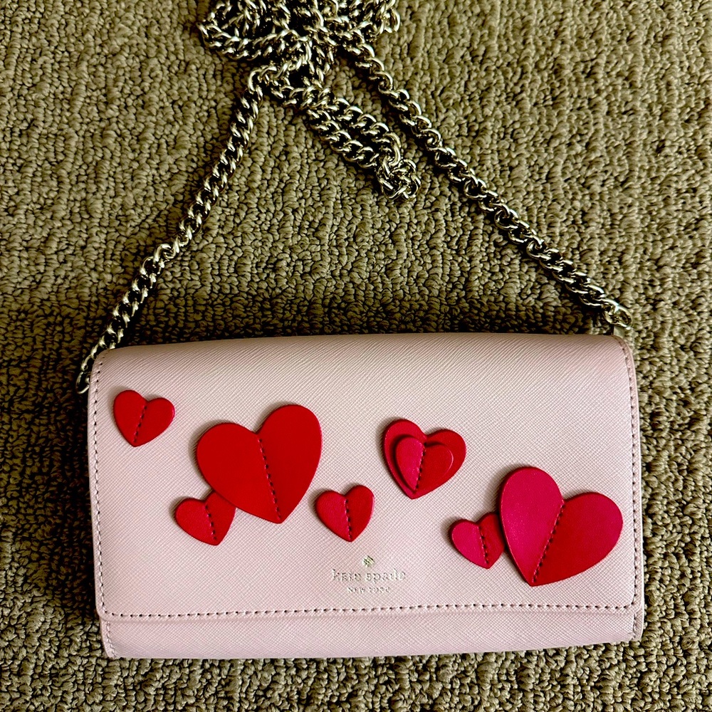 *Rare* Kate Spade Light Pink Red Hearts Crossbody Purse Shoulder Bag